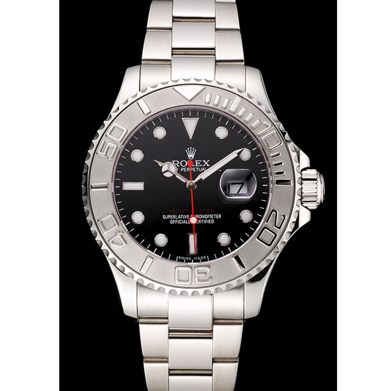 Rolex aaa copy Stainless And Rolex Dial Black Bracelet Case Yacht-Master Steel 0825